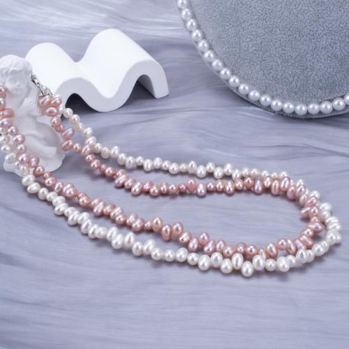 925 Sterling Silver Pearl Necklace, Freshwater Pearl, with 925 Sterling Silver, fashion jewelry & for woman, more colors for choice, Length:Approx 45 cm, Sold By PC