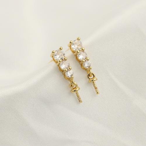 Brass Earring Stud Component DIY & micro pave cubic zirconia Sold By Pair