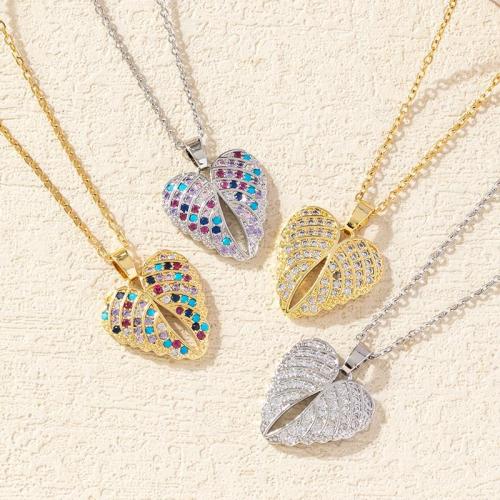 Brass Necklace, with 6cm extender chain, Heart, fashion jewelry & for woman & with rhinestone, more colors for choice, 22x18mm, Length:Approx 40 cm, Sold By PC