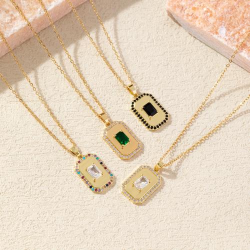 Collier en laiton, avec 6cm chaînes de rallonge, bijoux de mode & pavé de micro zircon & pour femme, plus de couleurs à choisir, 27x13mm, Longueur:Environ 40 cm, Vendu par PC