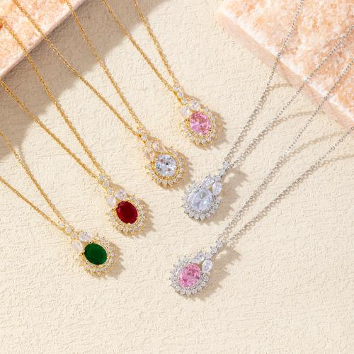 Brass Necklace, with 6cm extender chain, fashion jewelry & for woman & with rhinestone, more colors for choice, 29x16mm, Length:Approx 40 cm, Sold By PC