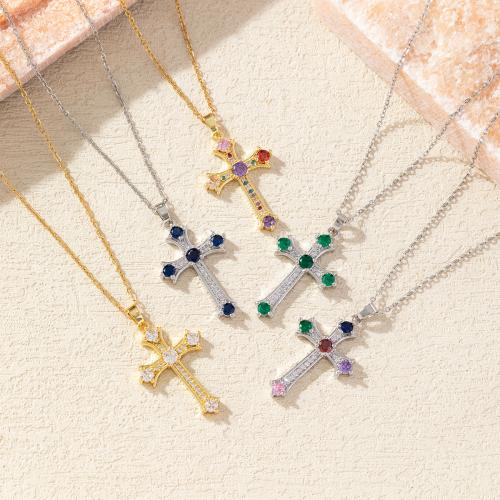 Brass Necklace with 6cm extender chain Cross fashion jewelry & for woman & with rhinestone Length Approx 40 cm Sold By PC