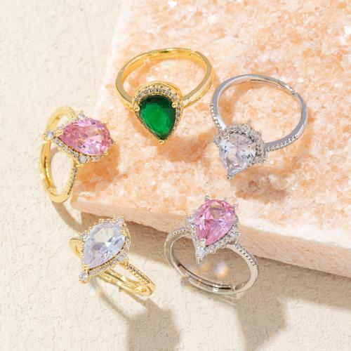 Brass Finger Ring, Teardrop, fashion jewelry & for woman & with rhinestone, more colors for choice, Sold By PC