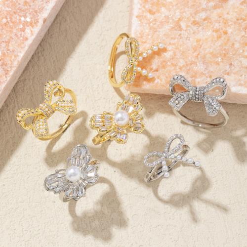 Brass Finger Ring, with Plastic Pearl, different styles for choice & for woman & with rhinestone, more colors for choice, Sold By PC