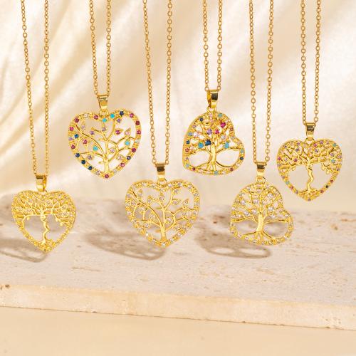 Brass Necklace, with 6cm extender chain, Heart, different styles for choice & for woman & with rhinestone, more colors for choice, 28x25mm, Length:Approx 40 cm, Sold By PC