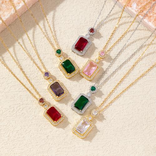 Collier en laiton cubique Zircon Micro Pave, avec 6cm chaînes de rallonge, bijoux de mode & pavé de micro zircon & pour femme, plus de couleurs à choisir, 28x13mm, Longueur:Environ 40 cm, Vendu par PC