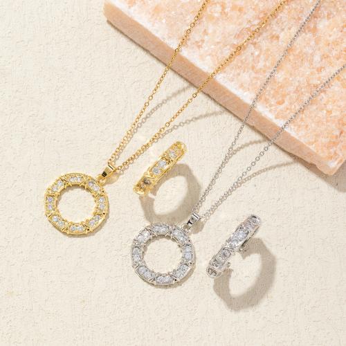 Brass Jewelry Set, finger ring & necklace, with 6cm extender chain, 2 pieces & for woman & with rhinestone, more colors for choice, Length:Approx 40 cm, Sold By Set