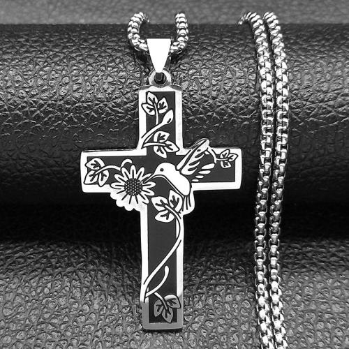 Stainless Steel Jewelry Necklace, 304 Stainless Steel, Cross, fashion jewelry & Unisex, 45x28mm, Length:Approx 50 cm, Sold By PC