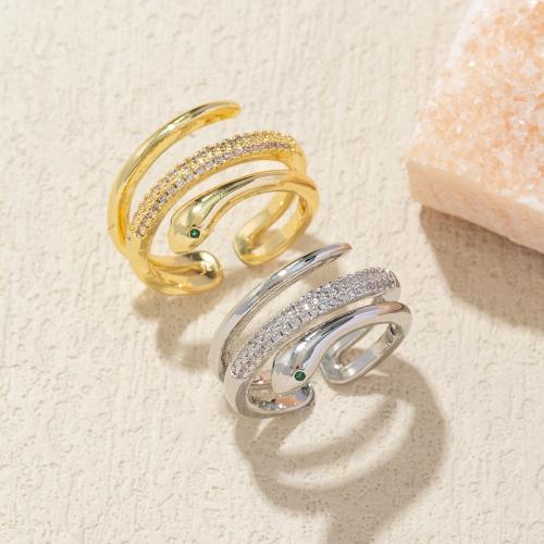 Brass Finger Ring, Snake, fashion jewelry & for woman & with rhinestone, more colors for choice, Sold By PC