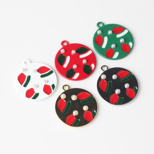 Pendentifs Noël en alliage de zinc, avec perle de plastique, Placage, Conception de Noël & DIY & vernis d'étuvage & émail, plus de couleurs à choisir, protéger l'environnement, sans nickel, plomb et cadmium, 23x20mm, Trou:Environ 2mm, Environ 100PC/sac, Vendu par sac