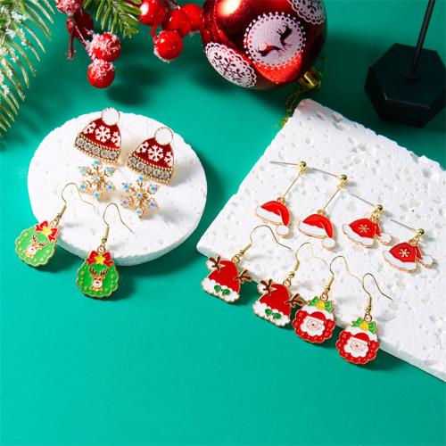 Pendientes de Navidad, aleación de zinc, chapado en color dorado, Diseño de Navidad & diferentes estilos para la opción & para mujer & esmalte & con diamantes de imitación, más colores para la opción, libre de níquel, plomo & cadmio, Vendido por Par