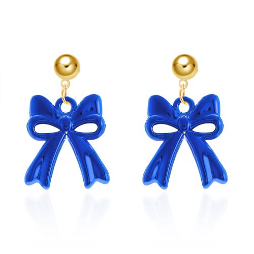 Boucles d'oreilles de Noël, résine, avec alliage de zinc, Noeud papillon, Placage de couleur d'or, bijoux de mode & pour femme, plus de couleurs à choisir, 23x42mm, Vendu par paire