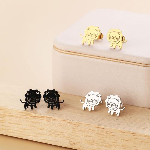 Stainless Steel Stud Earrings, 304 Stainless Steel, Lion, Vacuum Ion Plating, fashion jewelry & for woman, more colors for choice, 12x12mm, 12Pairs/Bag, Sold By Bag