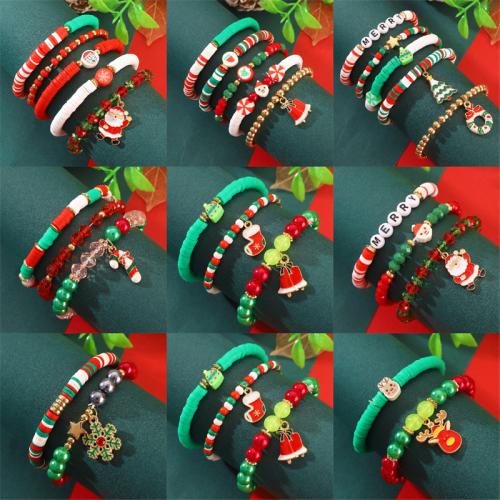 Christmas Holiday Bracelet, Polymer Clay, with Resin & Tibetan Style, gold color plated, Christmas Design & fashion jewelry & for woman & enamel, more colors for choice, Inner Diameter:Approx 53mm, Sold By Set