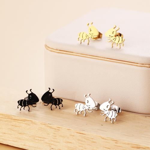 Stainless Steel Stud Earrings 304 Stainless Steel Ant shape Vacuum Ion Plating fashion jewelry & for woman Sold By Bag