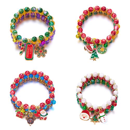 Christmas Holiday Bracelet, Acrylic, with Tibetan Style, gold color plated, Christmas Design & three pieces & fashion jewelry & for woman & enamel, more colors for choice, Length:Approx 18 cm, Sold By Set