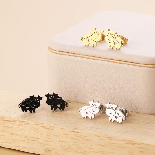 Stainless Steel Stud Earrings, 304 Stainless Steel, Cow, Vacuum Ion Plating, fashion jewelry & for woman, more colors for choice, 12x10mm, 12Pairs/Bag, Sold By Bag