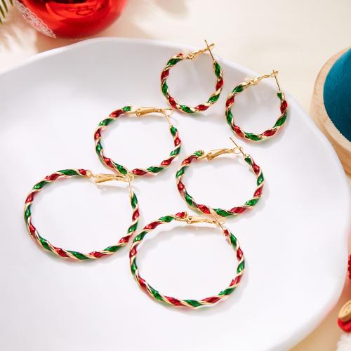 Pendientes de Navidad, aleación de zinc, chapado en color dorado, Diseño de Navidad & Joyería & diverso tamaño para la opción & para mujer & esmalte, color mixto, libre de níquel, plomo & cadmio, Vendido por Par