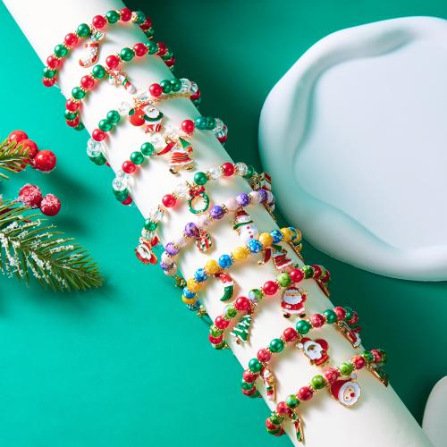 Bracelet de vacances de Noël, résine, avec alliage de zinc, Placage de couleur d'or, Conception de Noël & bijoux de mode & styles différents pour le choix & pour femme & émail, plus de couleurs à choisir, Vendu par PC