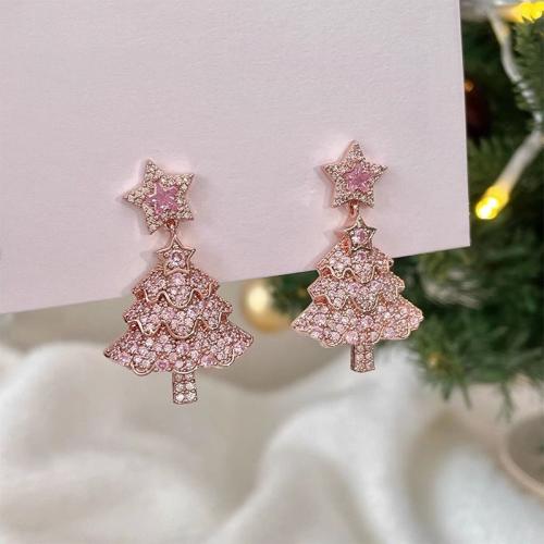 Pendientes de Navidad, aleación de zinc, Árbol de Navidad, chapado en color dorado, Diseño de Navidad & Joyería & diverso tamaño para la opción & para mujer & con diamantes de imitación, más colores para la opción, libre de níquel, plomo & cadmio, Vendido por Par