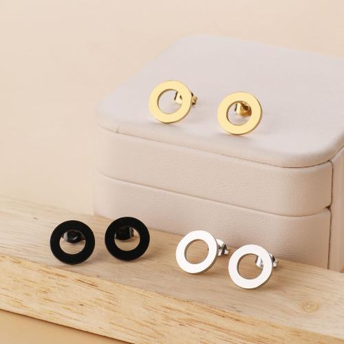 Stainless Steel Stud Earrings, 304 Stainless Steel, Donut, Vacuum Ion Plating, fashion jewelry & for woman & hollow, more colors for choice, 12x12mm, 12Pairs/Bag, Sold By Bag