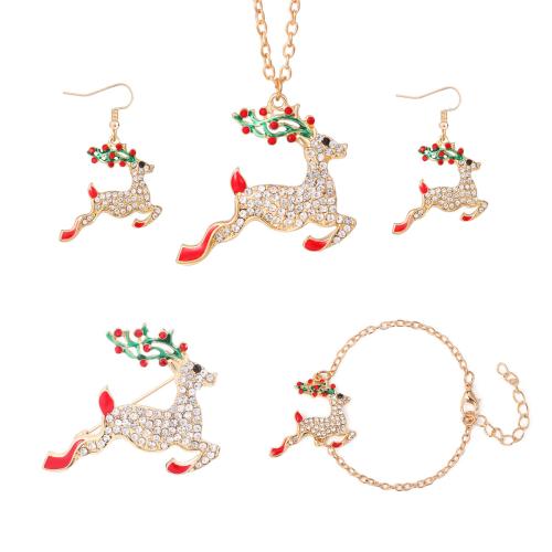 Christmas Necklaces brooch & bracelet & earring & necklace Zinc Alloy plated & Christmas Design & for woman & enamel & with rhinestone nickel lead & cadmium free Sold By Set