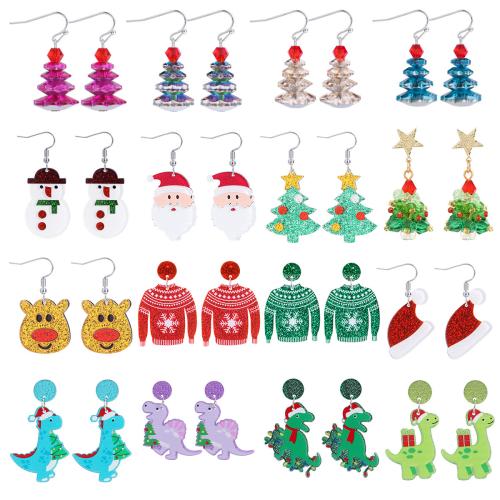 Christmas Earrings, Acrylic, with Tibetan Style, silver color plated, Different Shape for Choice & Christmas Design & fashion jewelry & for woman, more colors for choice, Sold By Pair