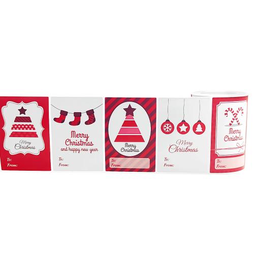 Kerstdecoratie, Lijm+Sticker, Kerstontwerp & gemengde patroon & DIY, rood, 75x50mm, 250pC's/spool, Verkocht door spool