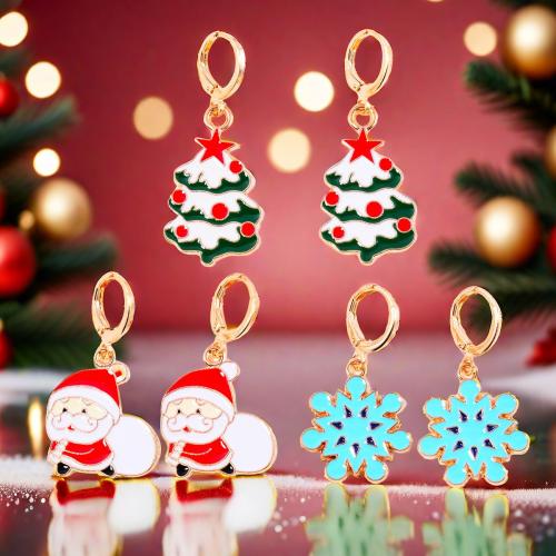 Pendientes de Navidad, aleación de zinc, chapado en color dorado, Diferente forma para la elección & Diseño de Navidad & Joyería & para mujer & esmalte, más colores para la opción, libre de níquel, plomo & cadmio, Vendido por Par