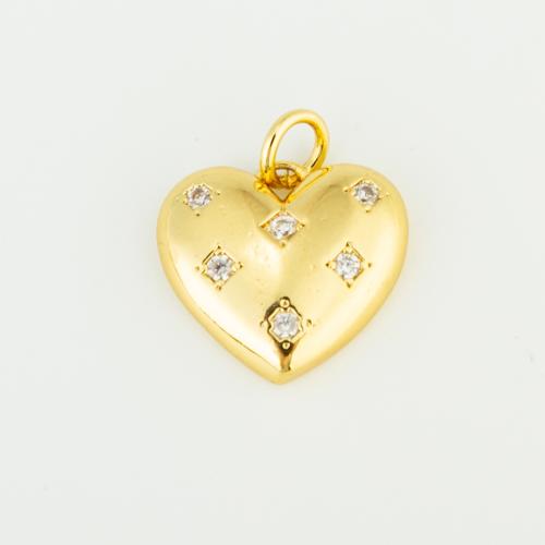 Cúbicos Circonia Colgante Latón Micro pavimenta, metal, Corazón, chapado en color dorado, Bricolaje & micro arcilla de zirconia cúbica, libre de níquel, plomo & cadmio, 15x14x3mm, Vendido por g