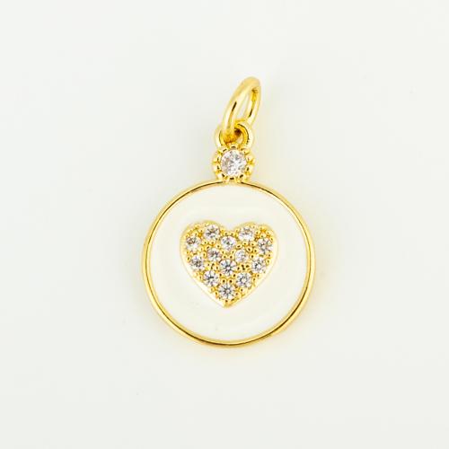 Cubic Zirconia Micro Pave Brass Pendant, Heart, gold color plated, DIY & micro pave cubic zirconia & enamel, more colors for choice, nickel, lead & cadmium free, 17x13x2mm, Sold By PC