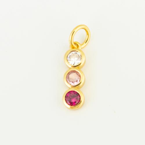 Cubique Pendentif en laiton zircon pavent, Rond, Placage de couleur d'or, DIY & pavé de micro zircon, protéger l'environnement, sans nickel, plomb et cadmium, 13x4x2mm, Vendu par PC