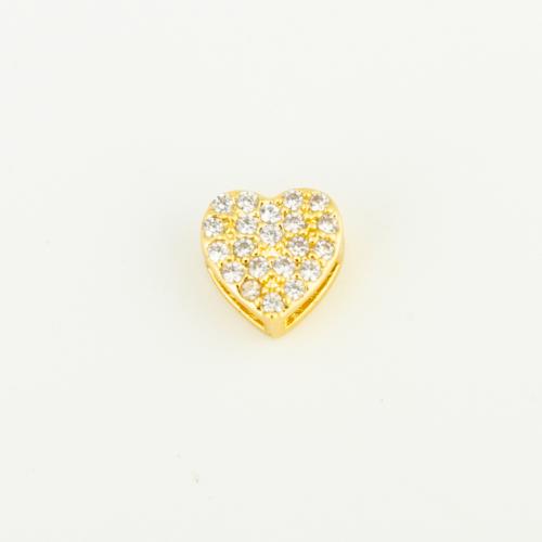 Cubic Zirconia Micro Pave Brass Beads Heart gold color plated DIY & micro pave cubic zirconia nickel lead & cadmium free Sold By PC