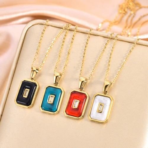 Titanium Steel Necklace, with 5CM extender chain, Rectangle, gold color plated, for woman & enamel, more colors for choice, Length:45 cm, Sold By PC