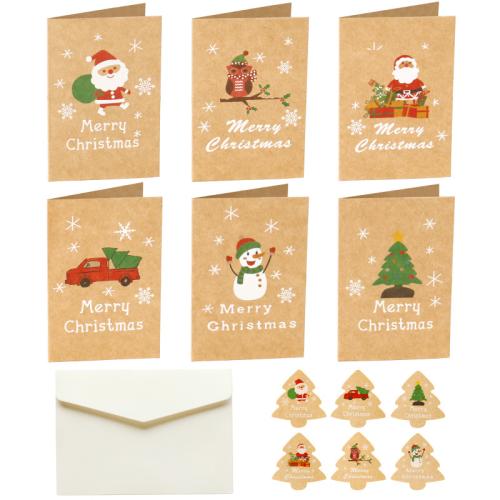 Kraft Carte de Noël, Impression, Conception de Noël & modèle mixte & styles différents pour le choix, 6PC/sac, Vendu par sac