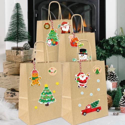 Kleber +Aufkleber Aufkleber Papier, Drucken, Weihnachts-Design & gemischtes Muster, 4PCs/Tasche, verkauft von Tasche