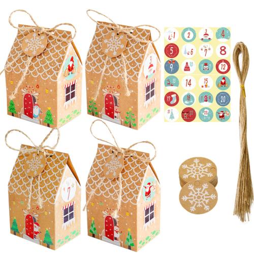 Kraft Verpakking Gift Box, Afdrukken, Kerstontwerp & gemengde patroon & verschillende stijlen voor de keuze, 24pC's/Bag, Verkocht door Bag