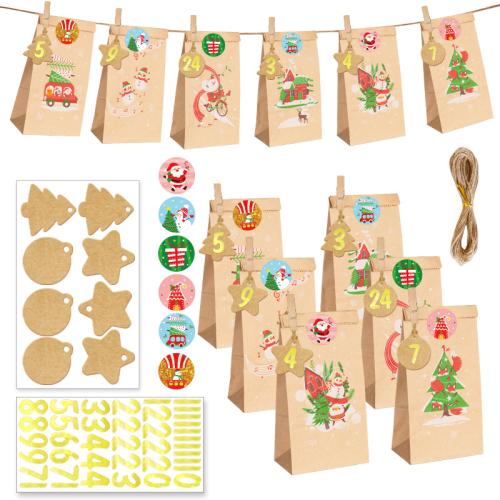 Kraft Christmas Gift Bag, Afdrukken, Kerstontwerp & gemengde patroon & DIY & verschillende stijlen voor de keuze, 24pC's/Bag, Verkocht door Bag