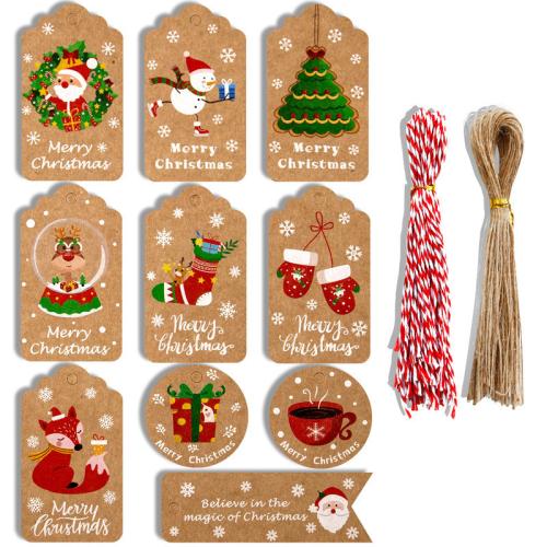 Kraftpapier Hängende Ornamente, Drucken, Weihnachts-Design & gemischtes Muster & verschiedene Stile für Wahl, 100PCs/Tasche, verkauft von Tasche