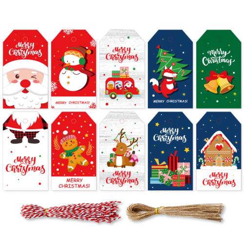 Kraft Ornamentos colgantes, con Cáñamo, Impresión, Diseño de Navidad & patrón mixto & diferentes estilos para la opción, Vendido por Bolsa