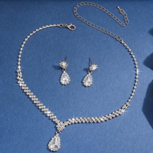 Zinc Alloy Jewelry Sets Stud Earring & necklace plated 2 pieces & for woman & with rhinestone Sold By Set