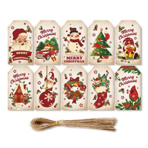 Kraft Hanging Ornaments with Linen printing Christmas Design & mixed pattern Sold By Bag