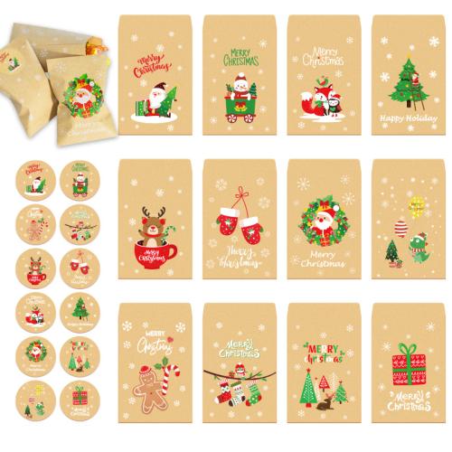 Kraft Christmas Gift Bag, printing, Christmas Design & mixed pattern, 48PCs/Bag, Sold By Bag