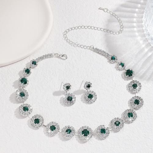 Zinc Alloy Jewelry Sets Stud Earring & necklace plated 2 pieces & for woman & with rhinestone Sold By Set