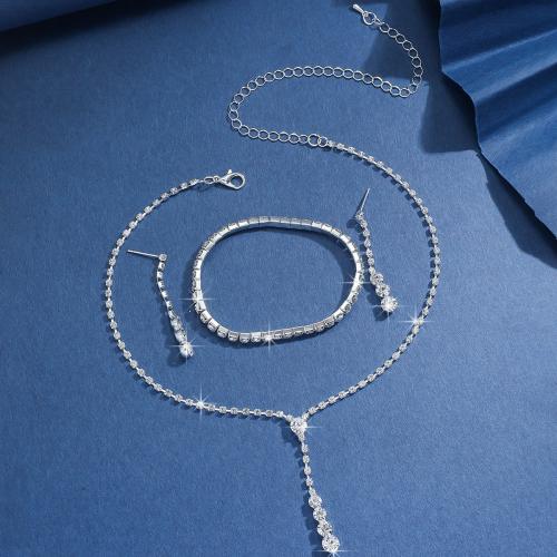 Zinc Alloy Jewelry Sets plated & for woman & with rhinestone Sold By Set