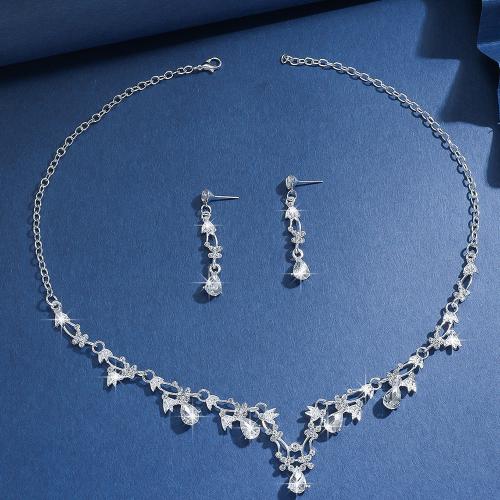 Tibetan Style Jewelry Sets, Stud Earring & necklace, plated, 2 pieces & for woman & with rhinestone, more colors for choice, Sold By Set