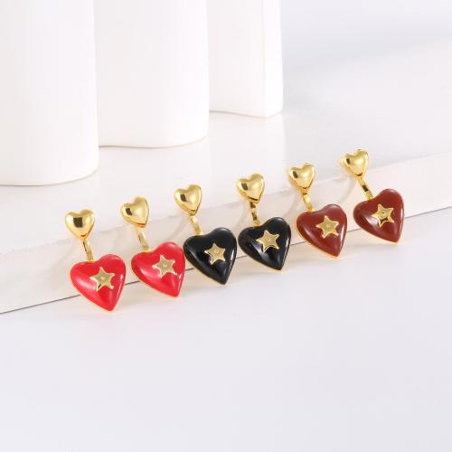 Brass Stud Earring, Heart, plated, for woman & enamel, more colors for choice, 27x17mm, Sold By Pair