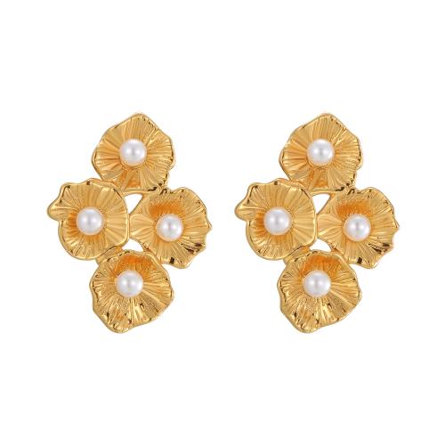 Brass Stud Earring, with Plastic Pearl, plated, for woman, more colors for choice, 30x23mm, Sold By Pair