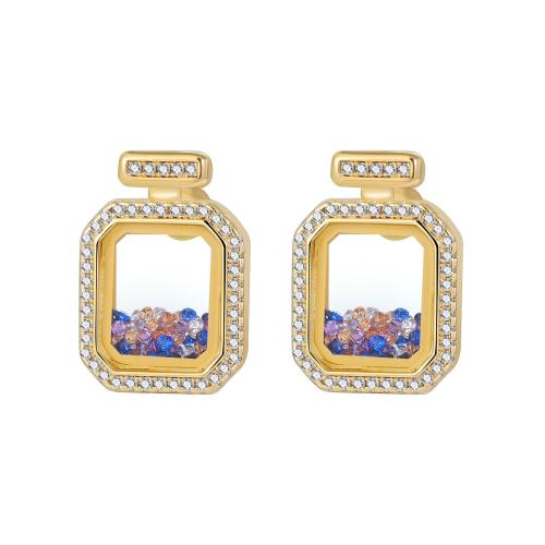 Boucles d'oreilles en laiton zircon cubique pavent, avec verre, Placage, pavé de micro zircon & pour femme, plus de couleurs à choisir, 20x13mm, Vendu par paire