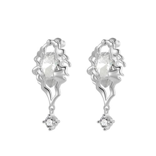 Cubic Zirconia Micro Pave Brass Earring plated micro pave cubic zirconia & for woman Sold By Pair